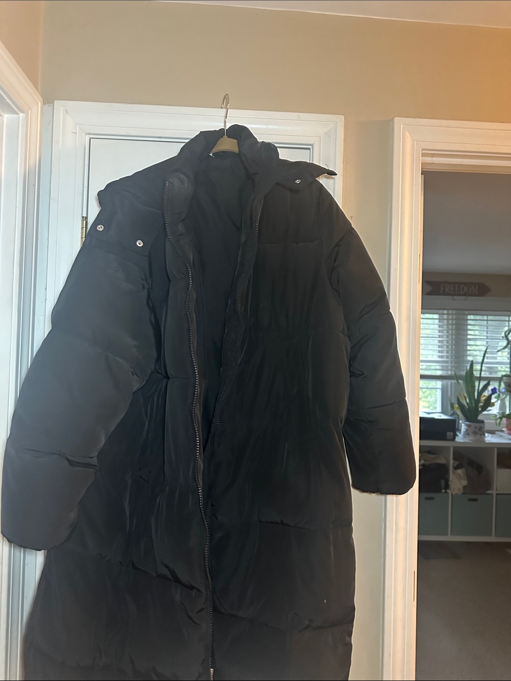 H&M Black Long Puffer Coat with Hood